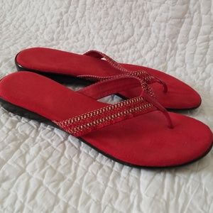 Fun red sandals with gold accents